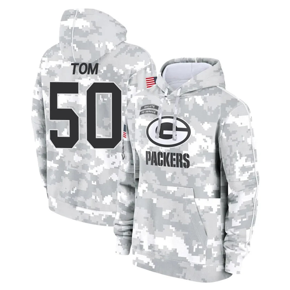 GB.Packers #50 Zach Tom Player Arctic Camo Salute to Service Hoodies Limited Game ROCER Stitched Jerseys