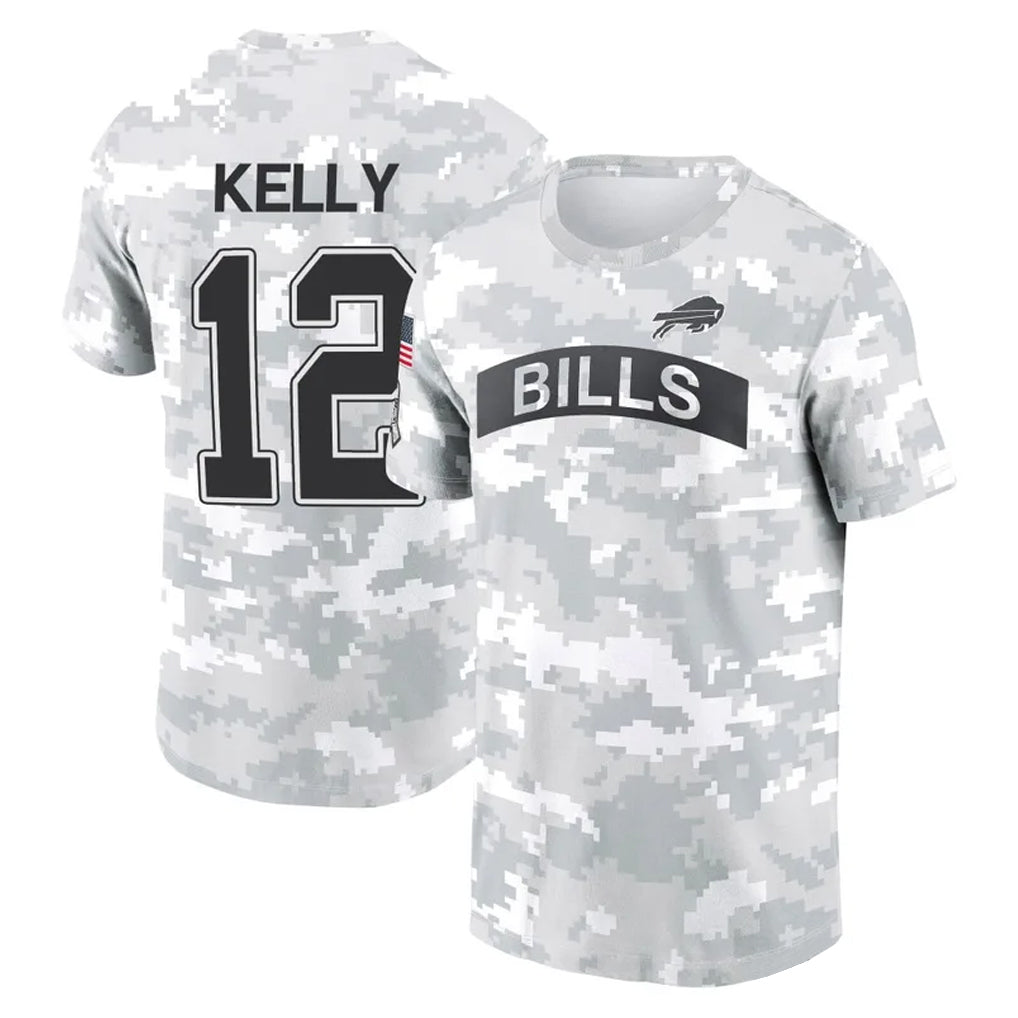 B.Bills #12 Jim Kelly Player Arctic Camo Salute to Service T-Shirt Hoodies ROCER Stitched Jerseys