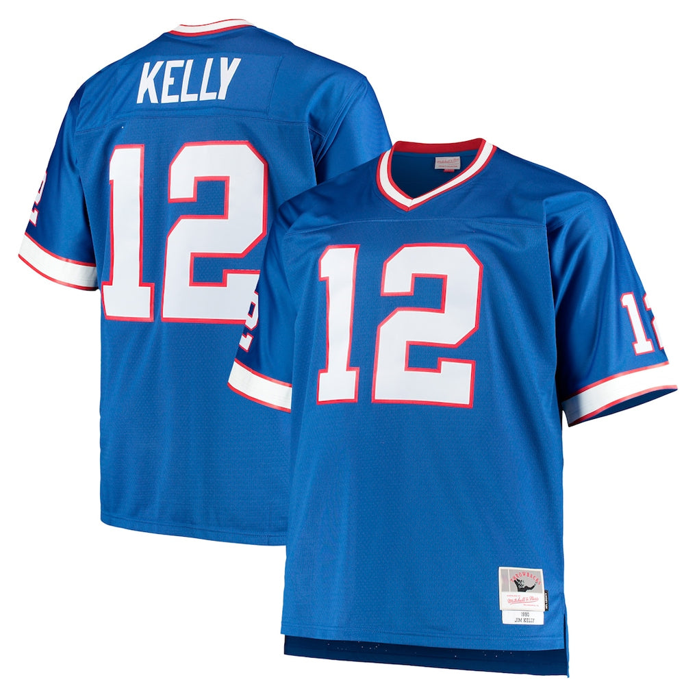 B.Bills #12 Jim Kelly Player Royal Mitchell & Ness Big & Tall 1990 Retired Replica Limited ROCER Stitched Jerseys