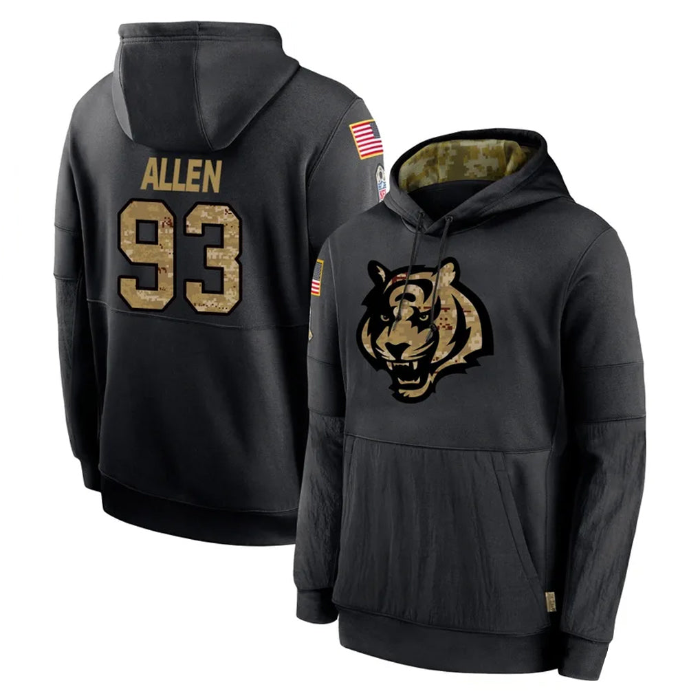 C.Bengals #93 Jonathan Allen Player Black Salute to Service Pullover Hoodies Limited ROCER Stitched Jerseys