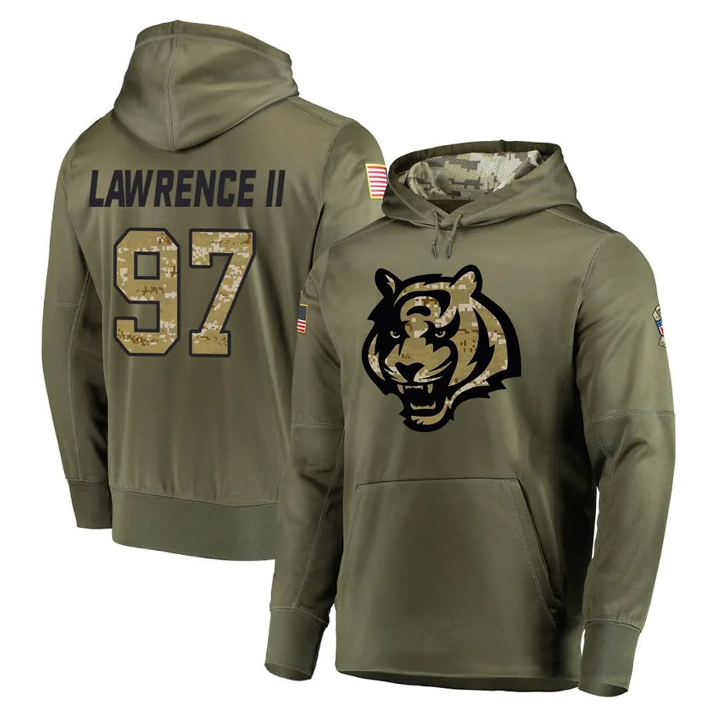 C.Bengals #97 Dexter Lawrence II Player Olive Salute to Service Pullover Hoodies Home Game ROCER Stitched Jerseys