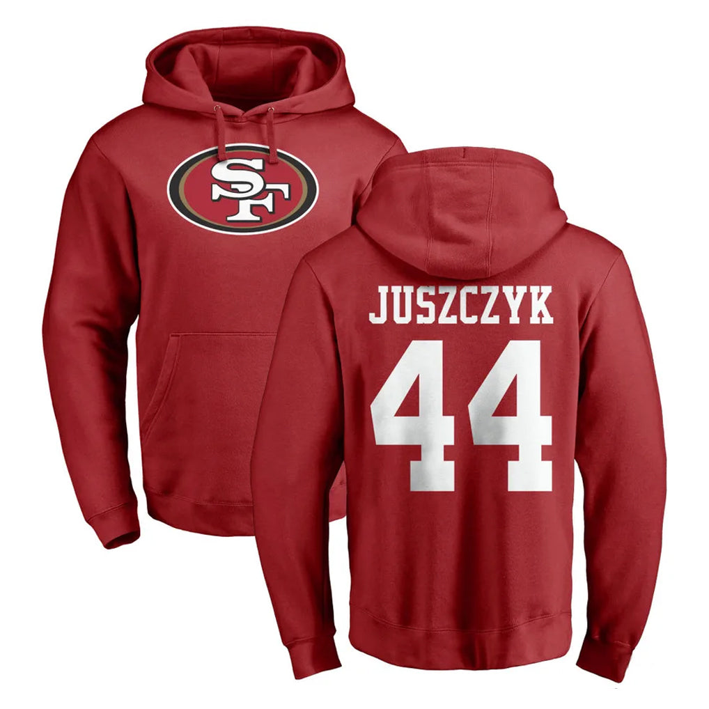 SF.49ers #44 Kyle Juszczyk Player Red LOGO Pullover Hoodies Home Game ROCER Stitched Jerseys