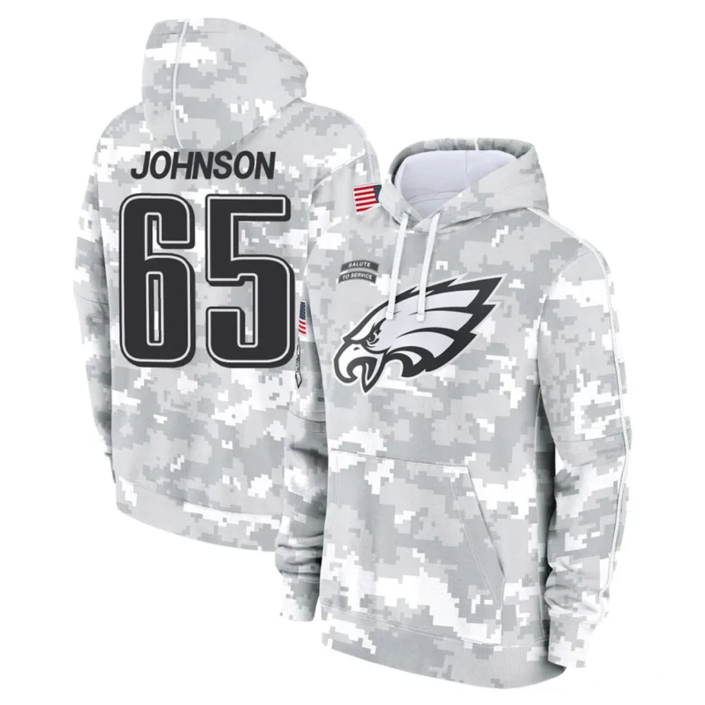 P.Eagles #65 Lane Johnson Player Arctic Camo Salute to Service Pullover Hoodies Limited Game ROCER Stitched Jerseys