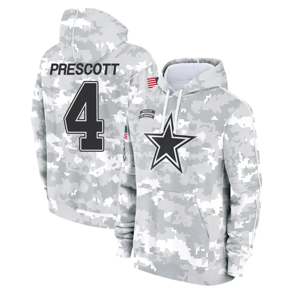 D.Cowboys #4 Dak Prescott Player Arctic Camo Salute to Service Hoodies Limited Game ROCER Stitched Jerseys