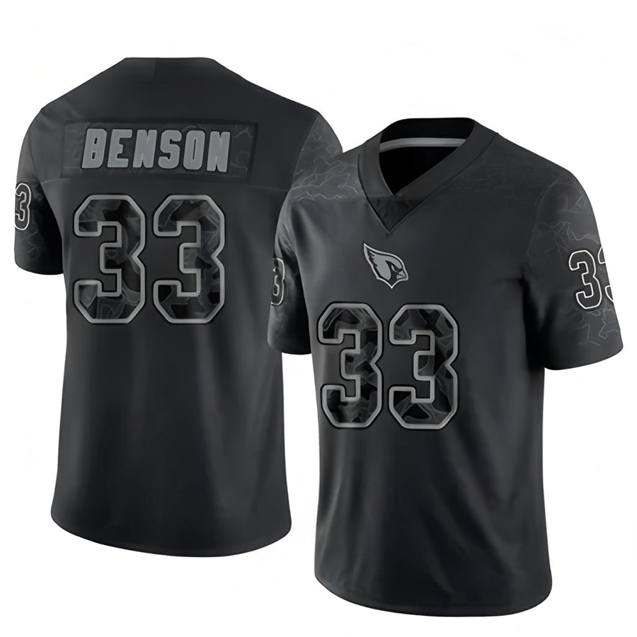 A.Cardinals #33 Trey Benson Player Black RFLCTV Limited ROCER Stitched Jerseys