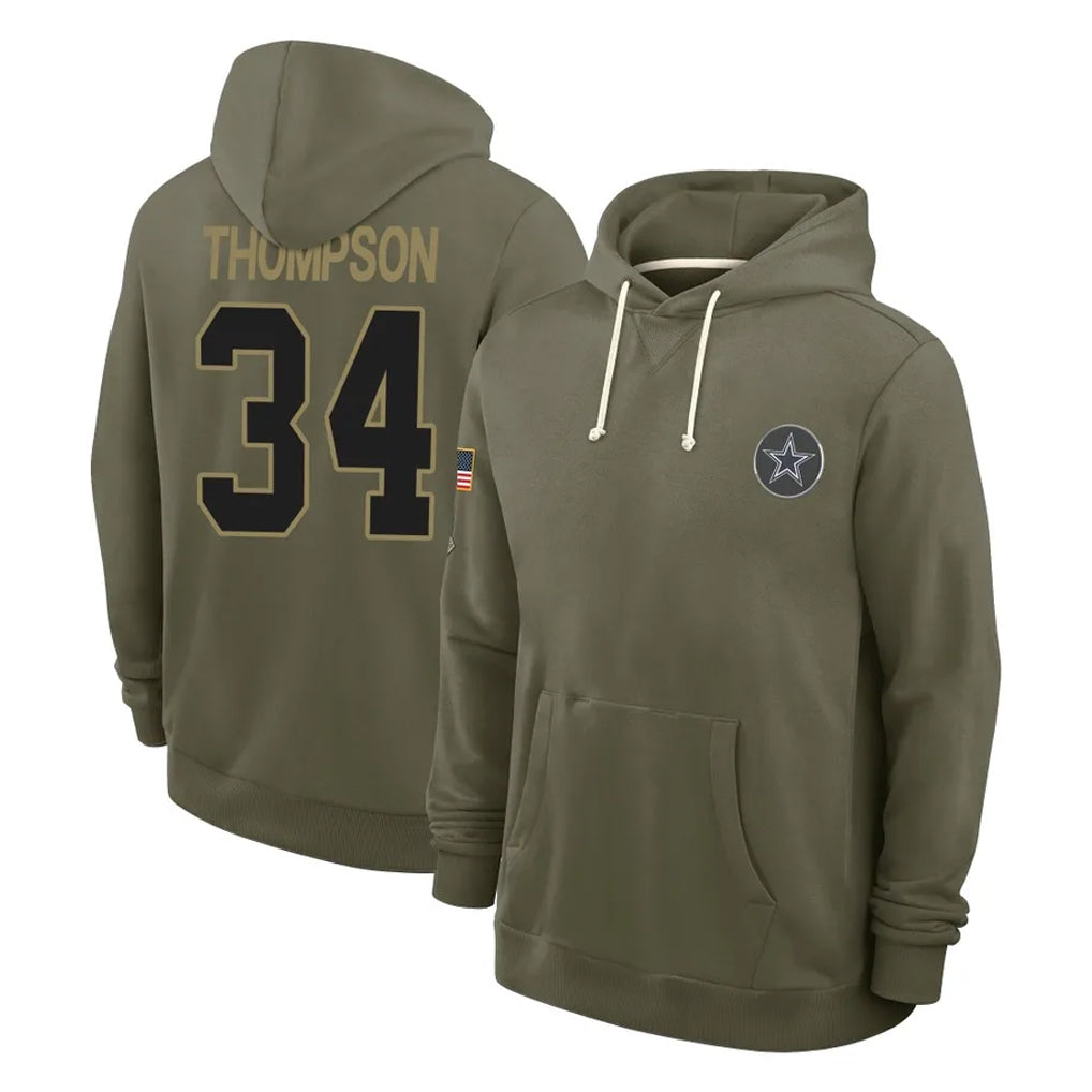 D.Cowboys #34 Jalen Thompson Player Olive Salute to Service Pullover Hoodies Limited ROCER Stitched Jerseys
