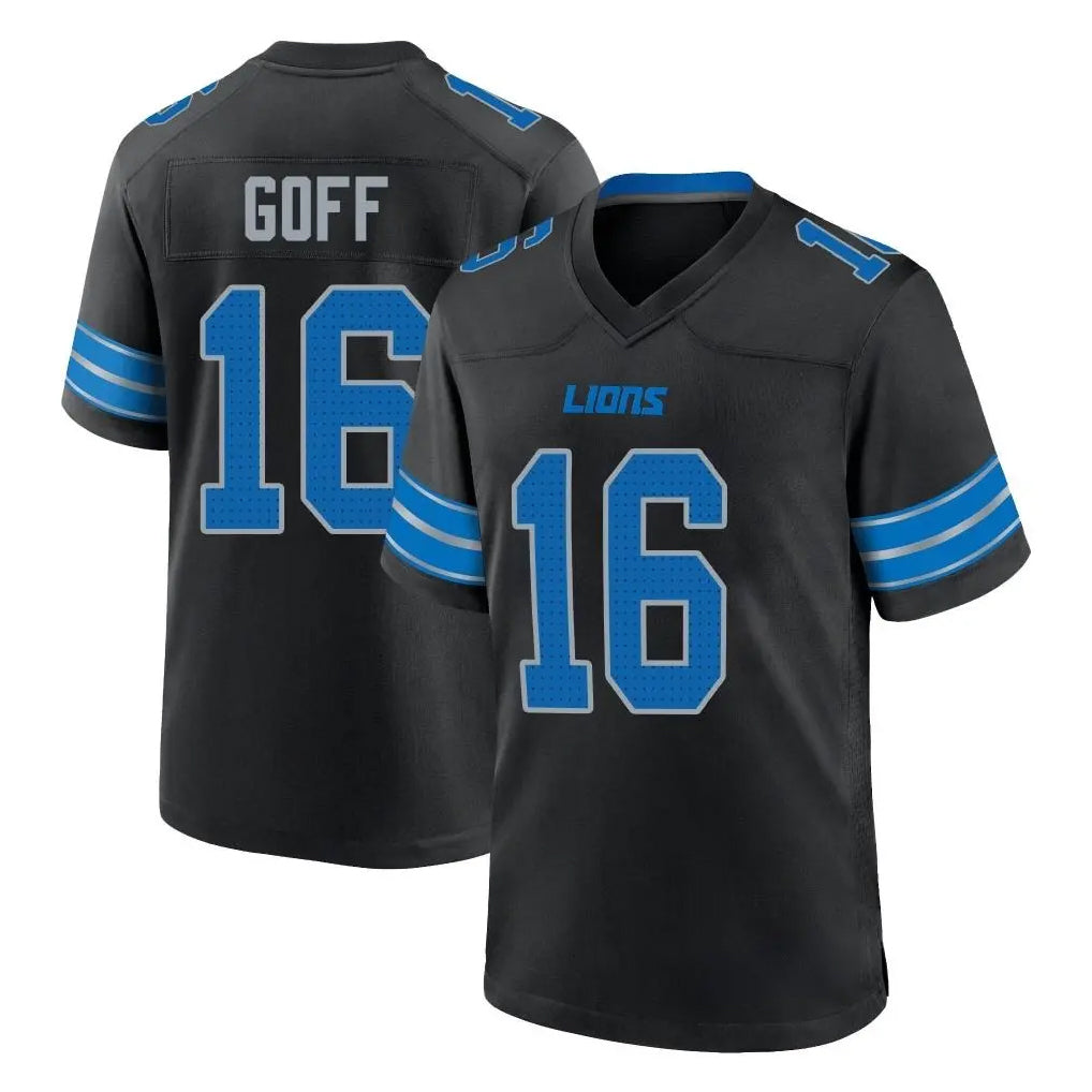 D.Lions #16 Jared Goff Player Black Alternate Home Game ROCER Stitched Jerseys