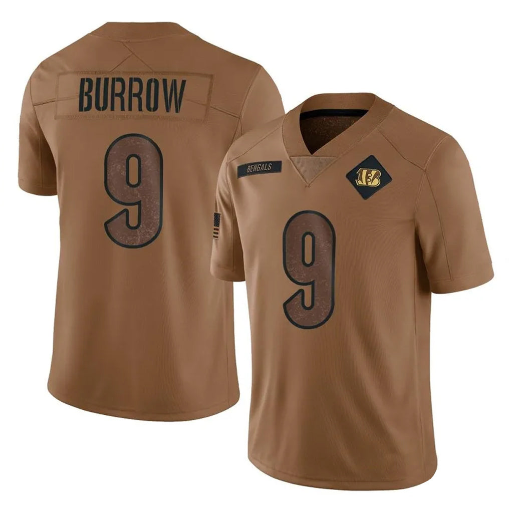 C.Bengals #9 Joe Burrow Player Brown Salute to Service Limited ROCER Stitched Jerseys