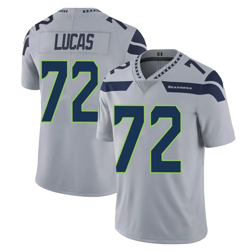 S.Seahawks #72 Abraham Lucas Player Gray Limited Vapor Untouchable Home Game ROCER Stitched Jerseys