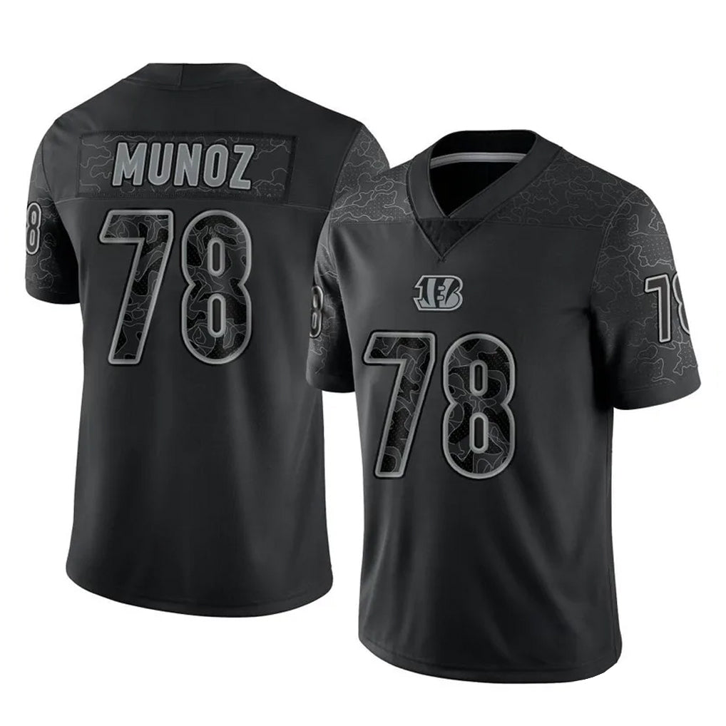 C.Bengals #78 Anthony Munoz Player Black Reflective Limited Game ROCER Stitched Jerseys