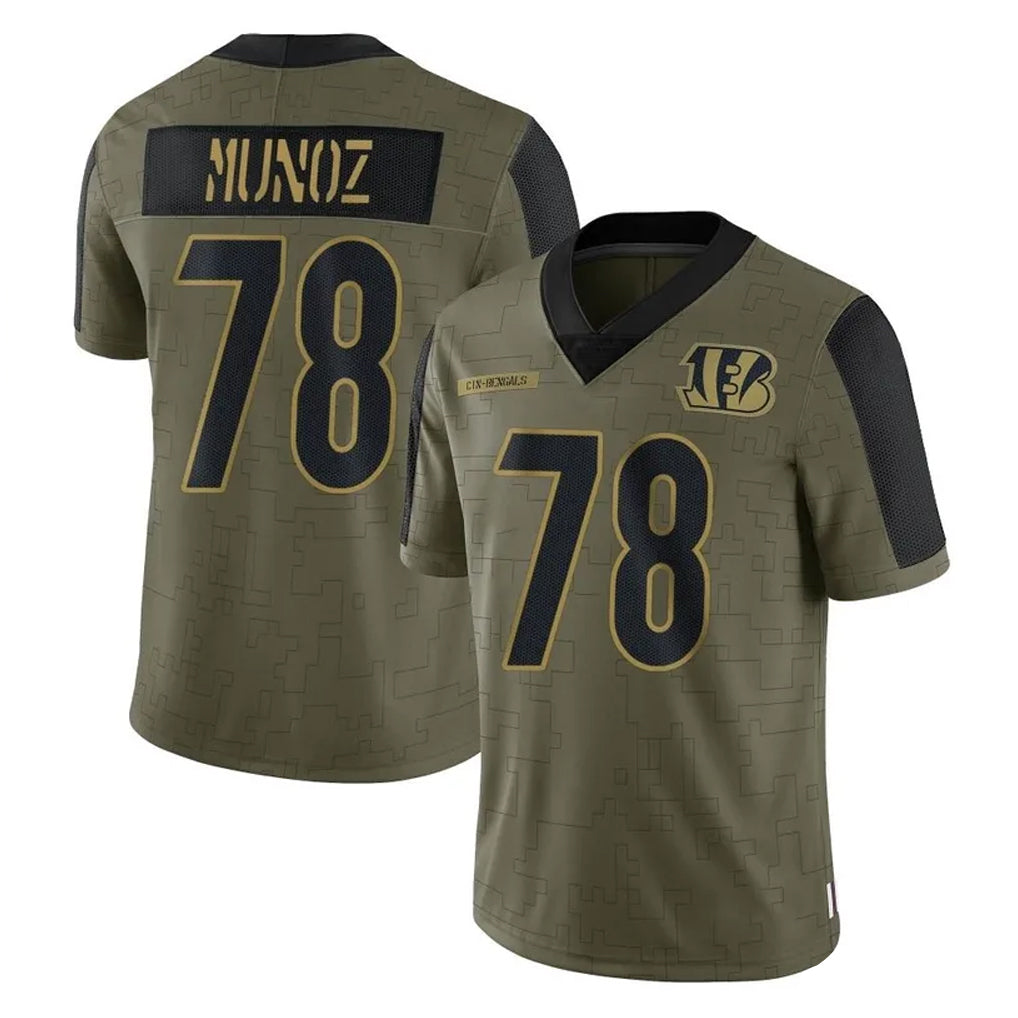 C.Bengals #78 Anthony Munoz Player Olive Salute to Service Game ROCER Stitched Jerseys