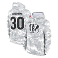 C.Bengals #30 Chase Brown Player Arctic Camo Salute to Service Pullover Hoodie Limited ROCER Stitched Jerseys