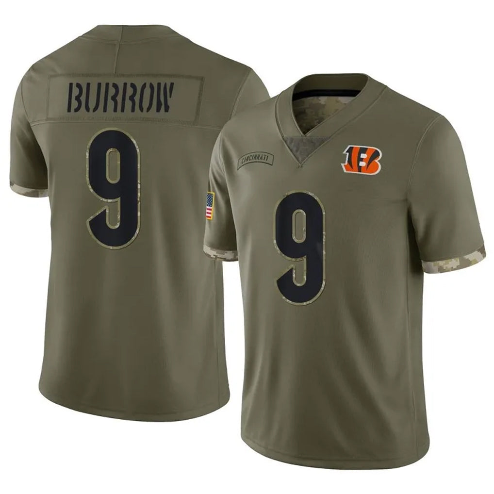 C.Bengals #9 Joe Burrow Player Olive Salute to Service Limited Game ROCER Stitched Jerseys