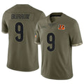 C.Bengals #9 Joe Burrow Player Olive Salute to Service Limited Game ROCER Stitched Jerseys