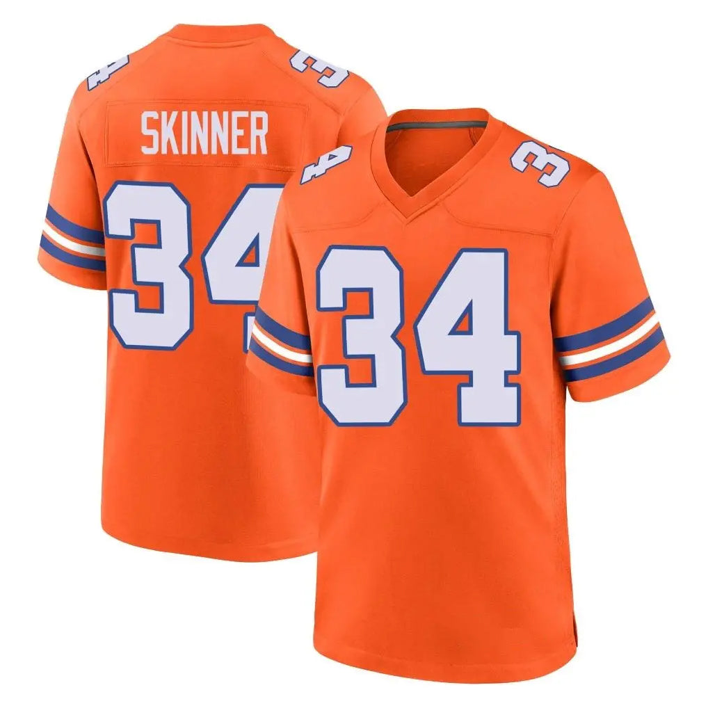 D.Broncos #34 JL Skinner Player Orange Alternate Collection Throwback Game ROCER Stitched Jerseys