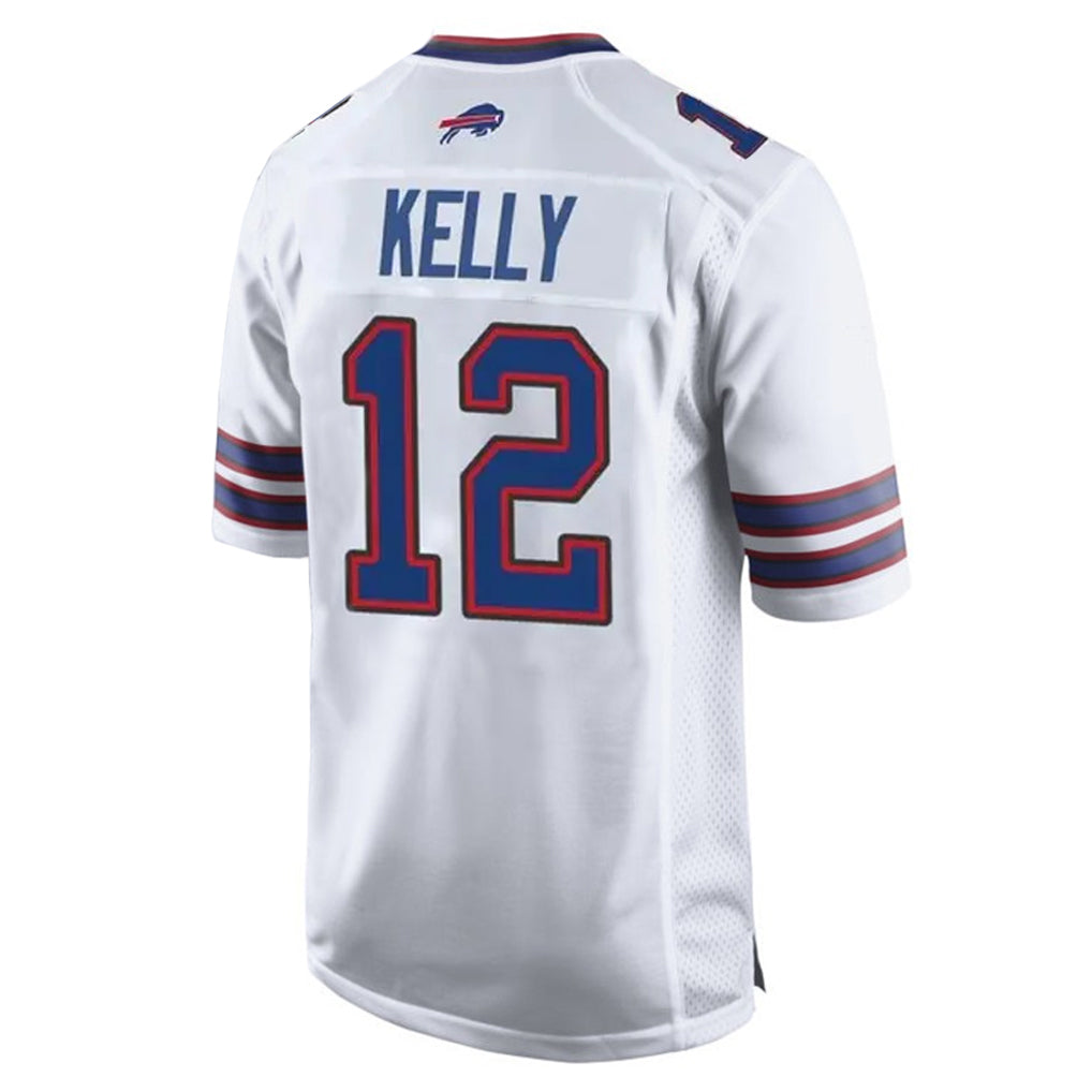 B.Bills #12 Jim Kelly Player White Home Game ROCER Stitched Jerseys