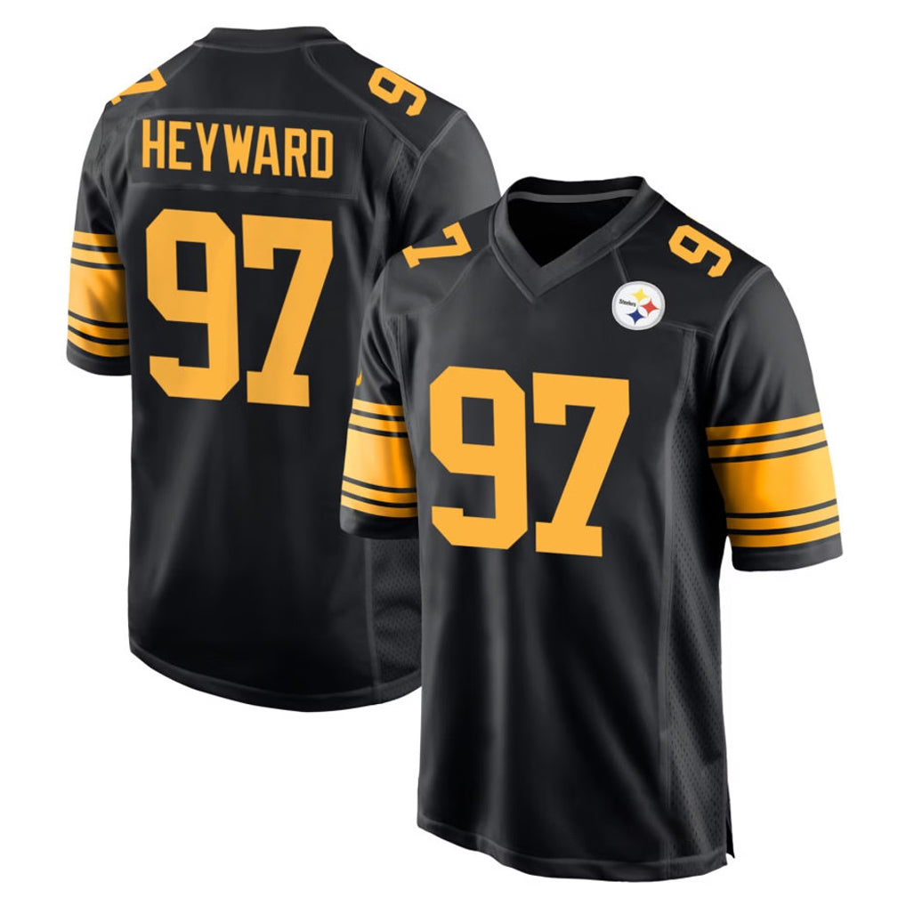 P.Steelers #97 Cameron Heyward Player Black Color Rush Home Game ROCER Stitched Jerseys