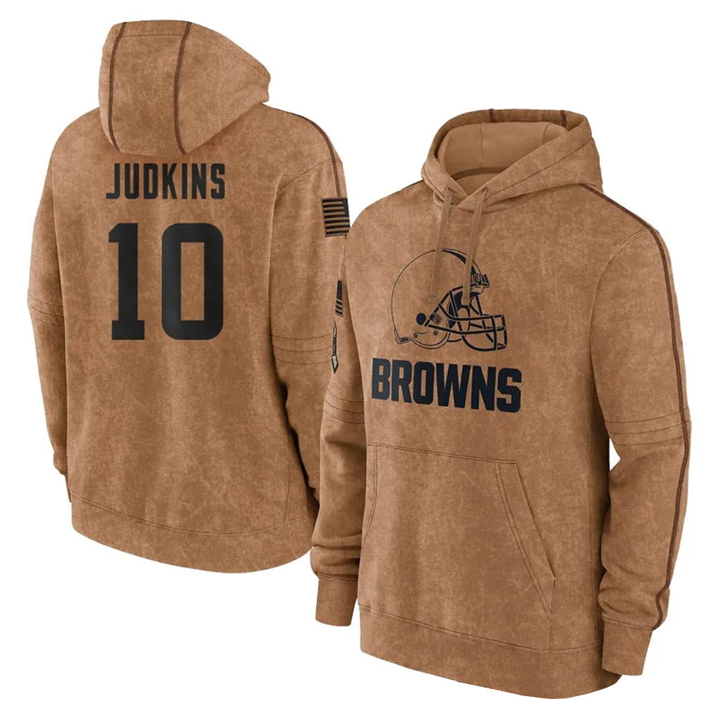 C.Browns #10 Quinshon Judkins Player Brown Salute to Service Hoodies Limited Game ROCER Stitched Jerseys