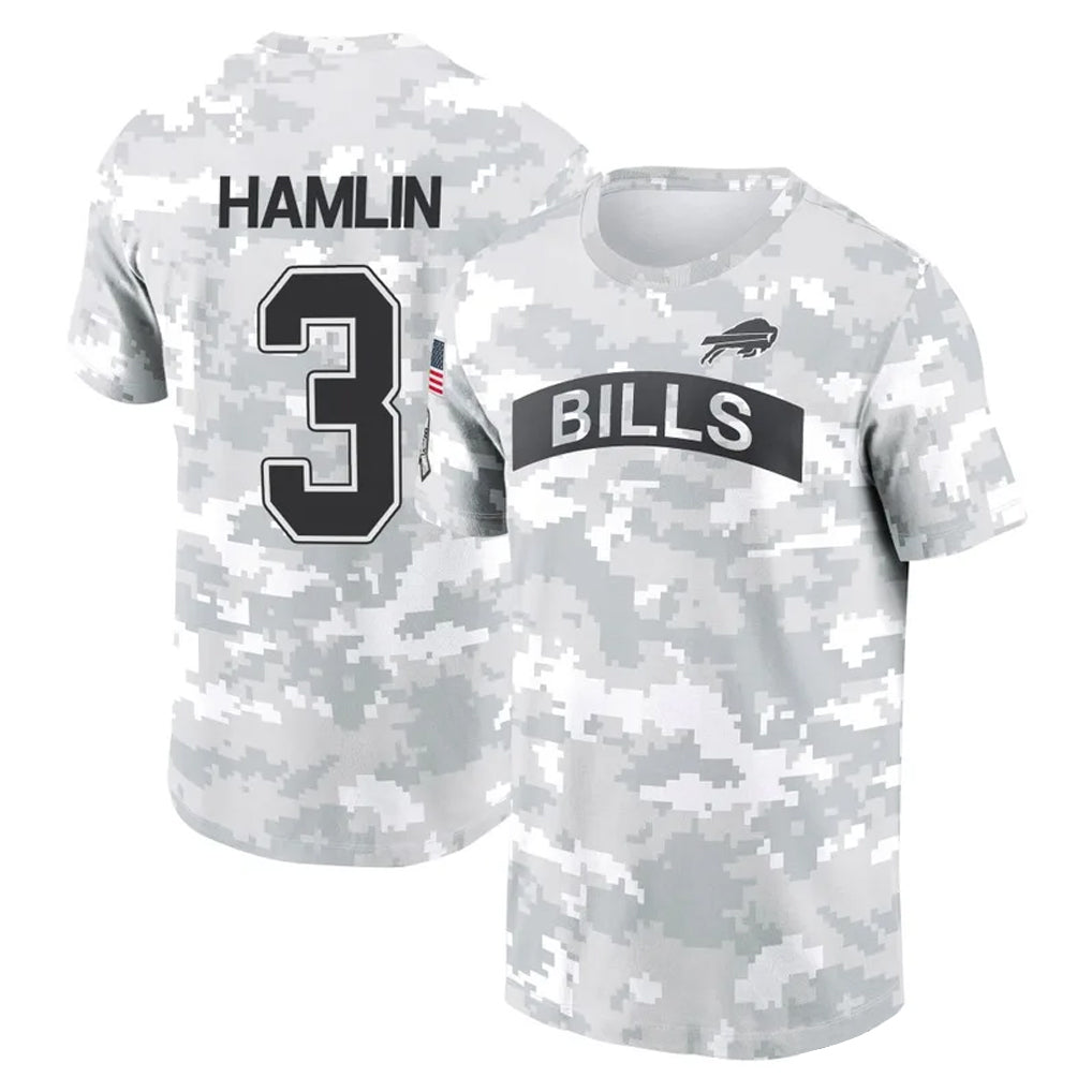 B.Bills #3 Damar Hamlin Player Arctic Camo Salute to Service T-Shirt Hoodies ROCER Stitched Jerseys