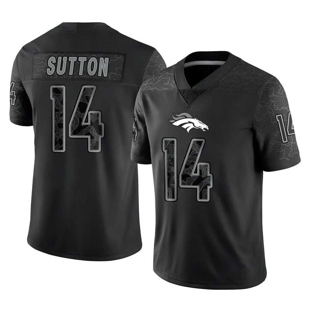 D.Broncos #14 Courtland Sutton Player Black Reflective Limited ROCER Stitched Jerseys