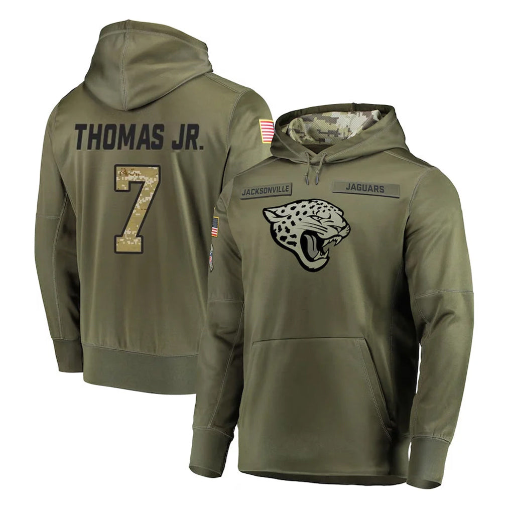 J.Jaguars #7 Brian Thomas Jr. Player Olive Salute to Service Pullover Hoodies Home Game ROCER Stitched Jerseys