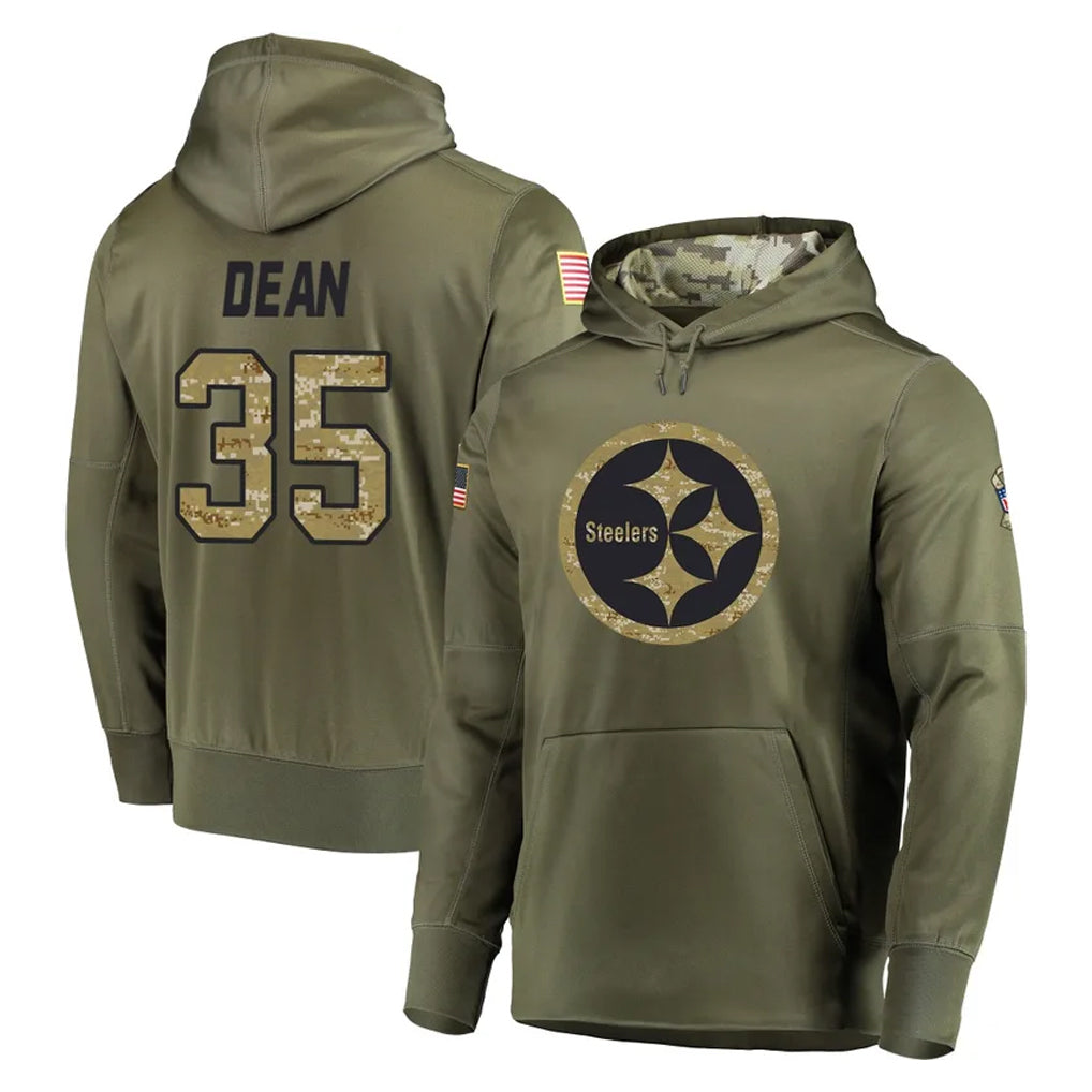 P.Steelers #35 Jamel Dean Player Olive Salute to Service Pullover Hoodie Home Game ROCER Stitched Jerseys