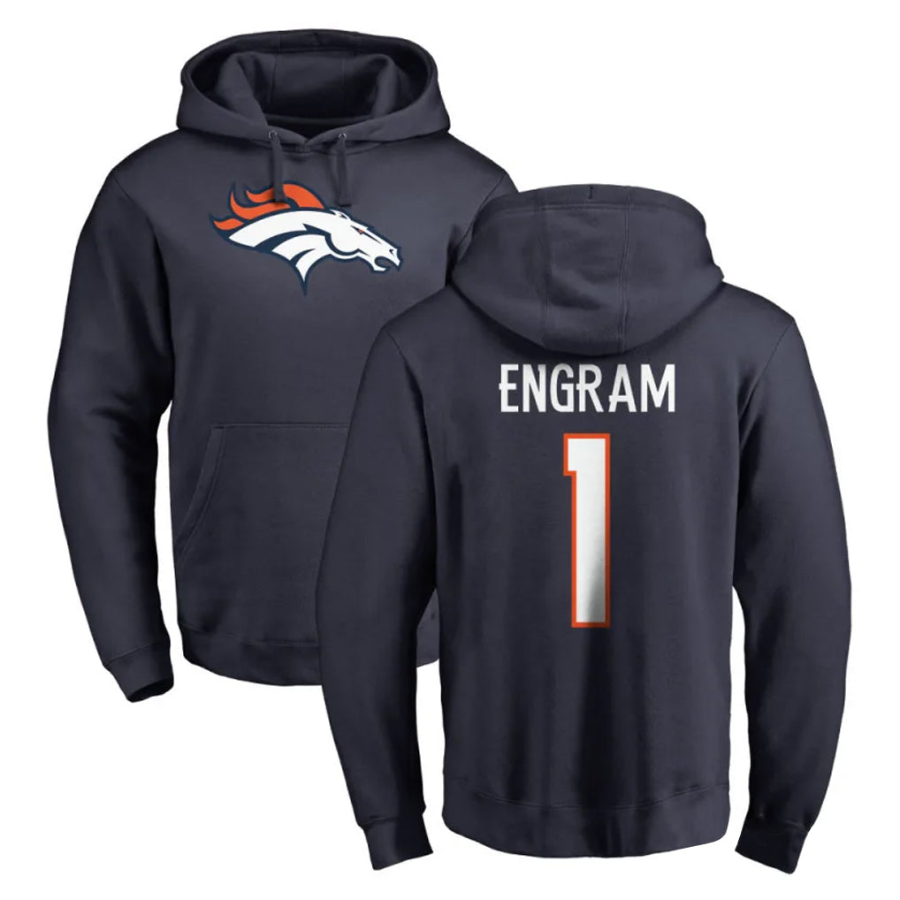 D.Broncos #1 Evan Engram Player Navy Pullover Hoodie Limited ROCER Stitched Jerseys