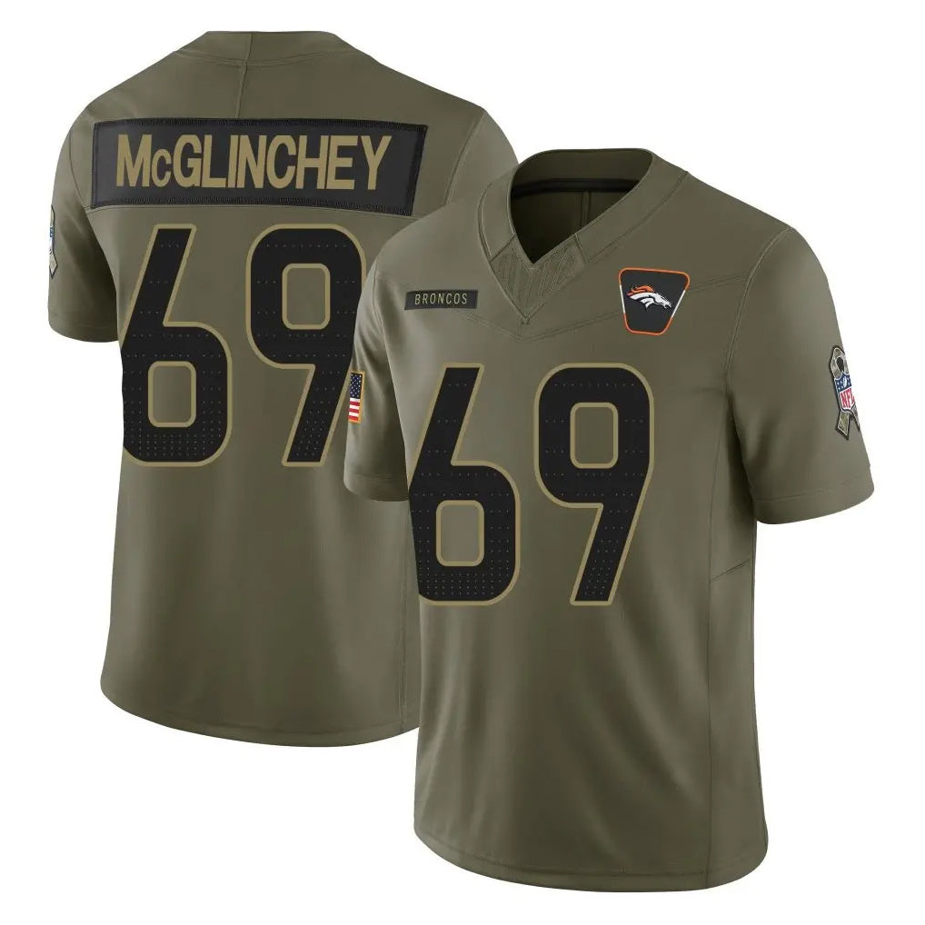D.Broncos #69 Mike McGlinchey Player Olive 2025 Salute To Service Limited Home Game ROCER Stitched Jerseys