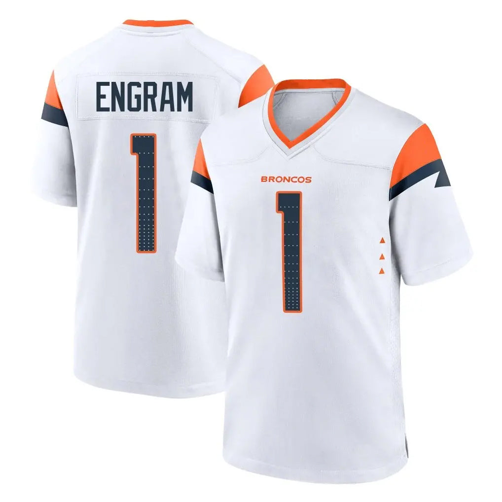 D.Broncos #1 Evan Engram Player White Home Game ROCER Stitched Jerseys