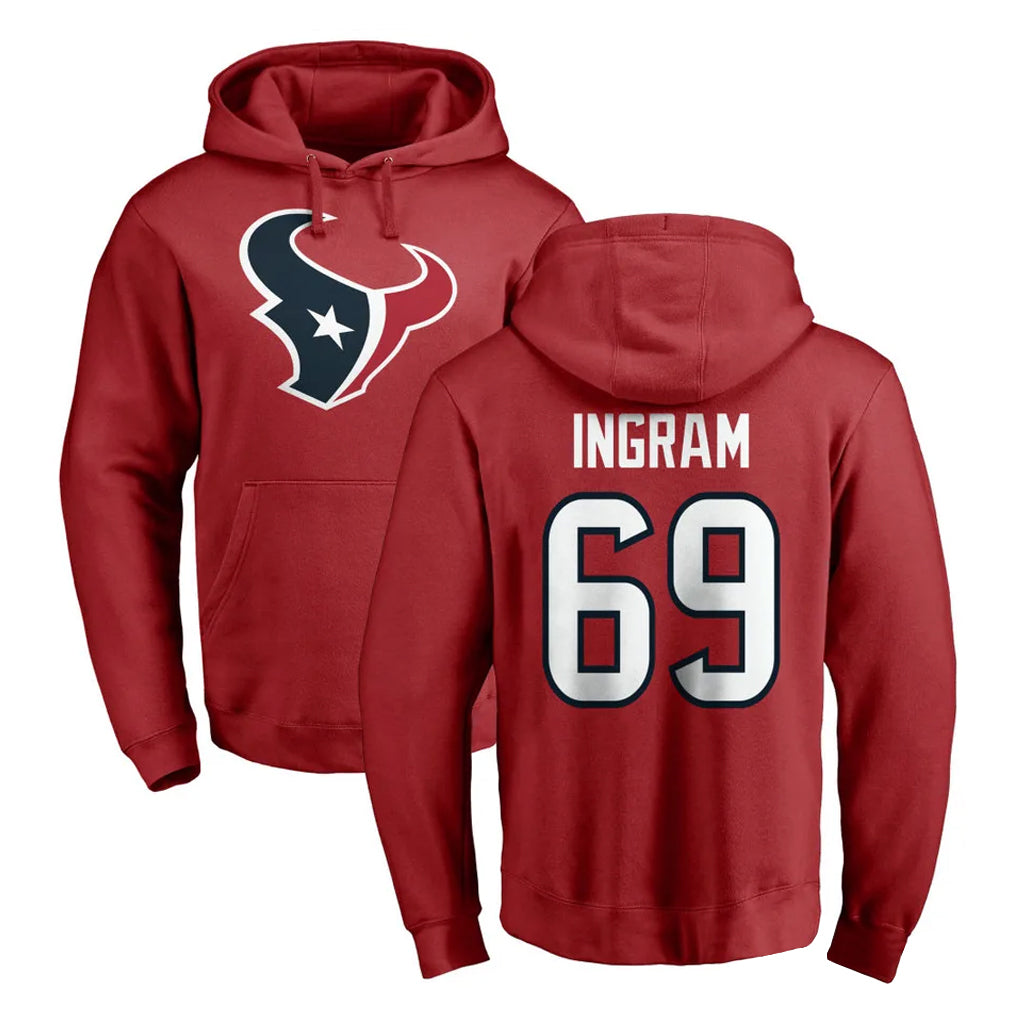 H.Texans #69 Ed Ingram Player Red Pro Line Pullover Hoodie Limited Game ROCER Stitched Jerseys
