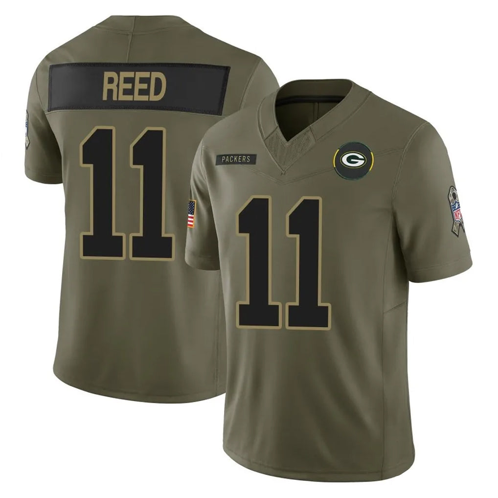 GB.Packers #11 Jayden Reed Player Olive 2025 Salute To Service Limited Home Game ROCER Stitched Jerseys
