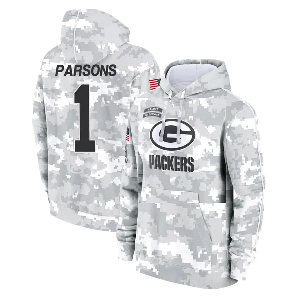 GB.Packers #1 Micah Parsons Player Arctic Camo Salute to Service Hoodies Limited Game ROCER Stitched Jerseys