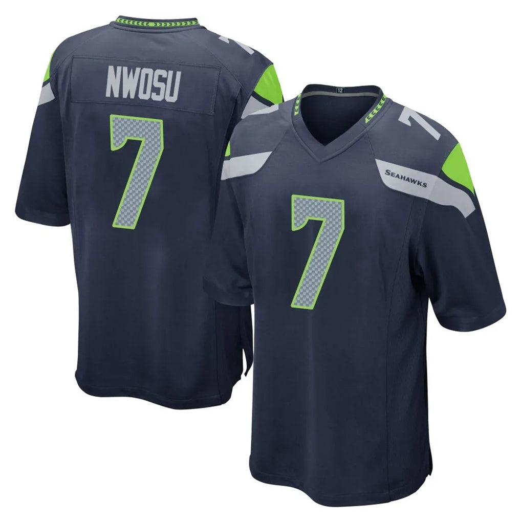 S.Seahawks #7 Uchenna Nwosu Player Navy Home Game ROCER Stitched Jerseys