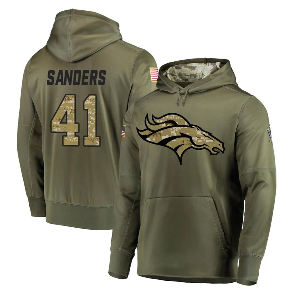 D.Broncos #41 Drew Sanders Player Olive Salute to Service Pullover Hoodies Home Game Ddoa Stitched Jerseys