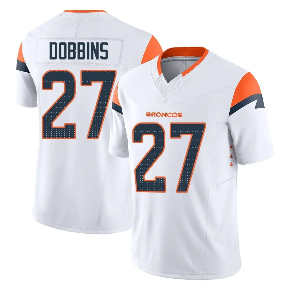 D.Broncos #27 J.K. Dobbins Player White Limited Vapor F.U.S.E. Home Game ROCER Stitched Jerseys