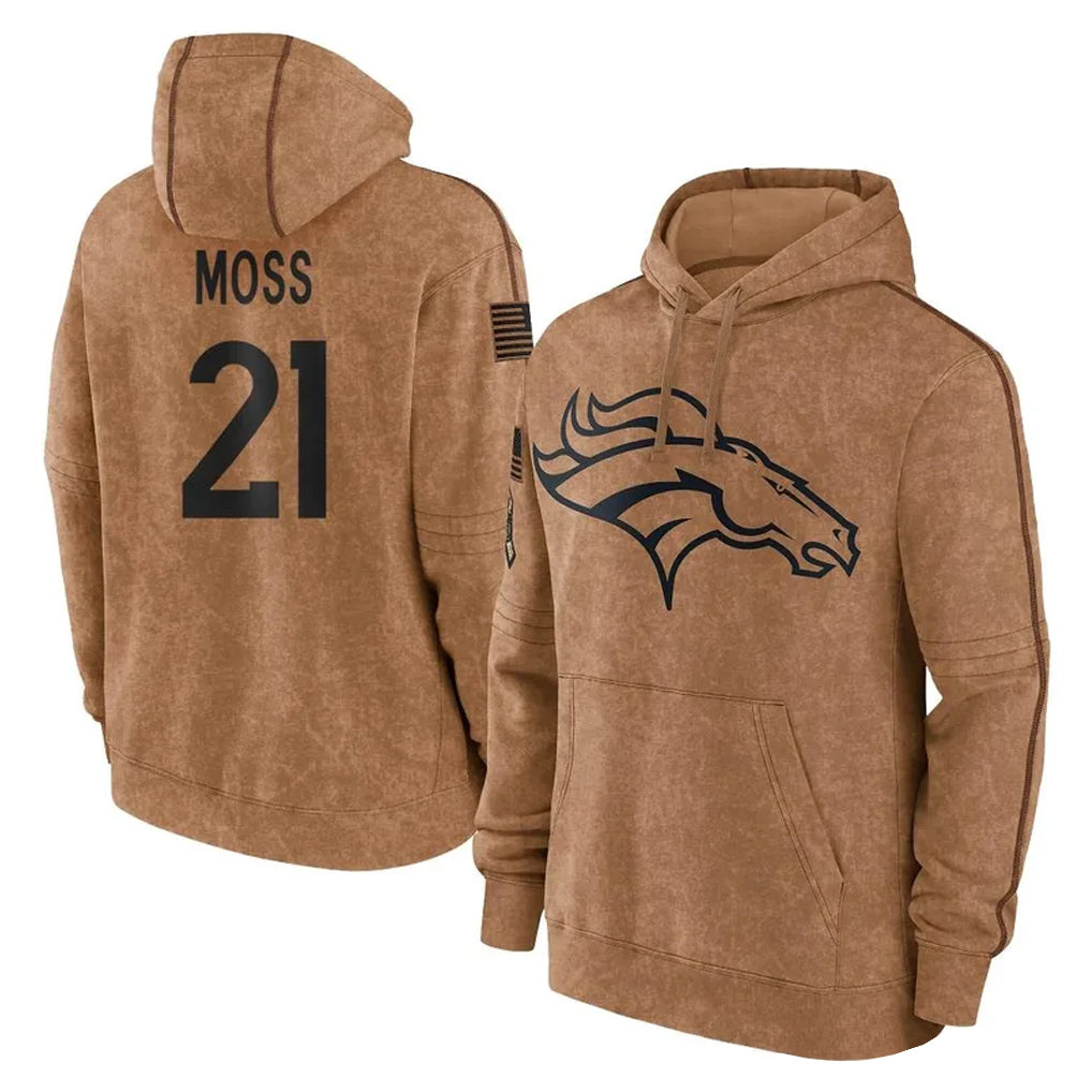 D.Broncos #21 Riley Moss Player Brown Salute to Service Hoodies Limited Game ROCER Stitched Jerseys