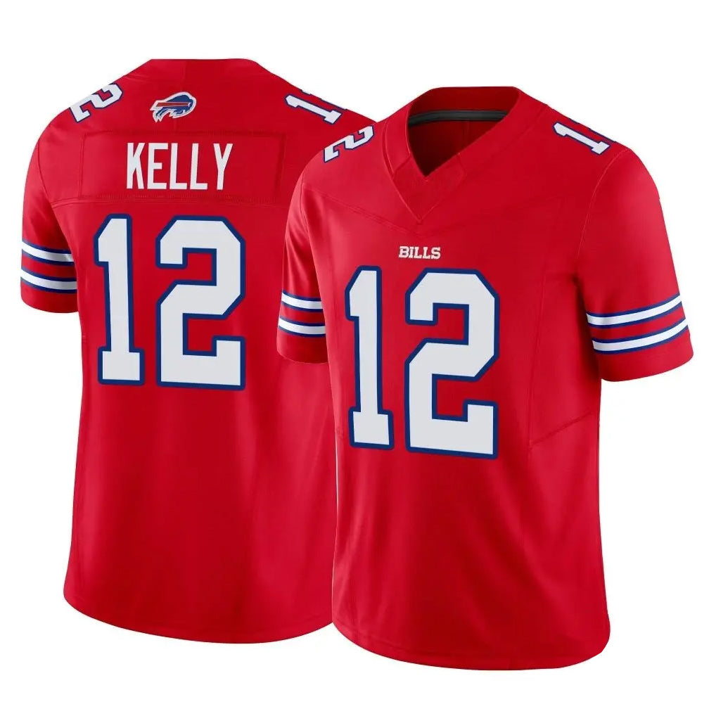 B.Bills #12 Jim Kelly Player Red Vapor F.U.S.E. Jersey Limited Home Game ROCER Stitched Jerseys