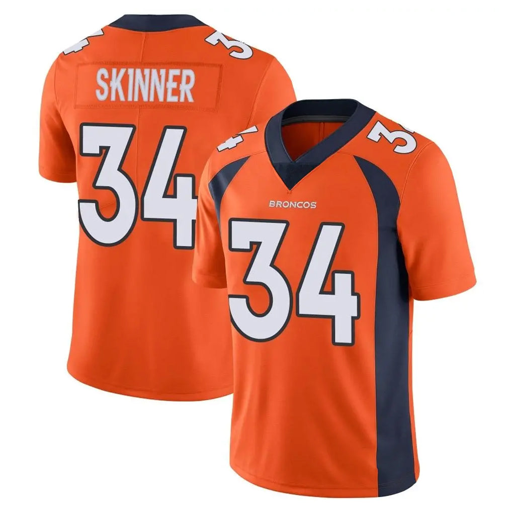 D.Broncos #34 JL Skinner Player Orange Color Vapor Untouchable Limited Game ROCER Stitched Jerseys
