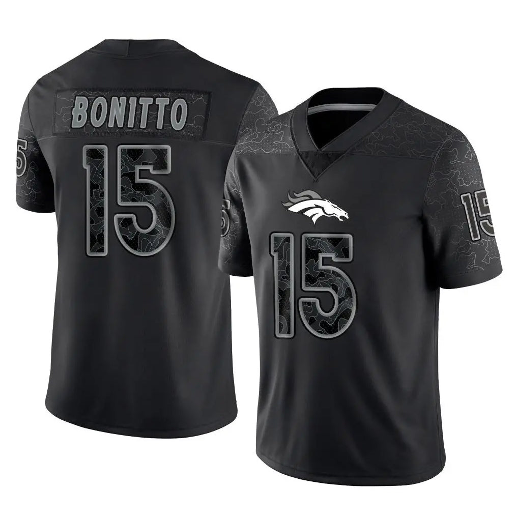 D.Broncos #15 Nik Bonitto Player Black Reflective Limited ROCER Stitched Jerseys