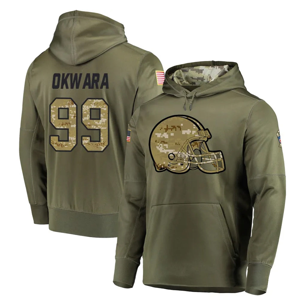 C.Browns #99 Julian Okwara Player Olive Salute to Service Pullover Hoodies Home Game ROCER Stitched Jerseys