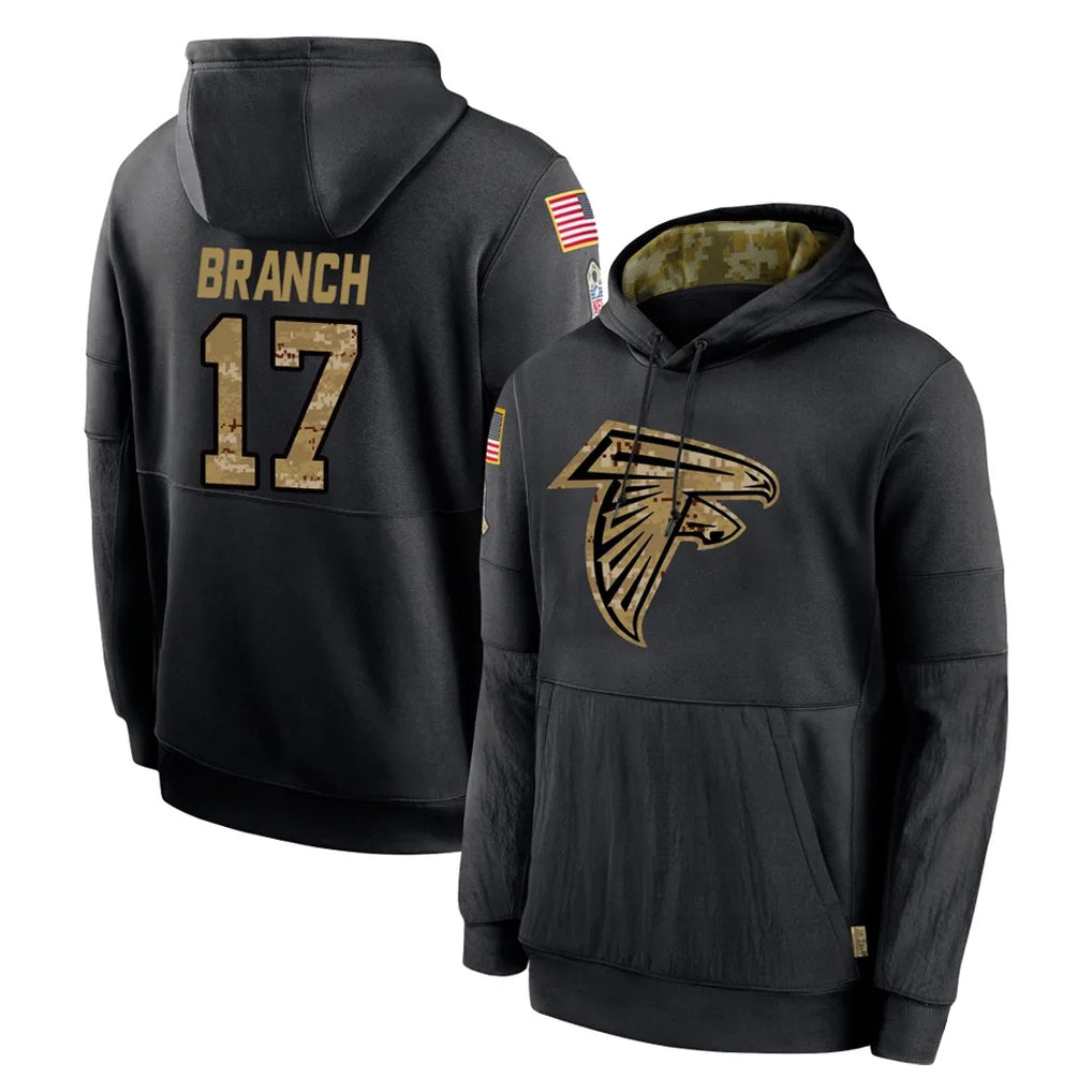 A.Falcons #17 Zachariah Branch Player Black Salute to Service Limited Black Hoodie ROCER Stitched Jerseys