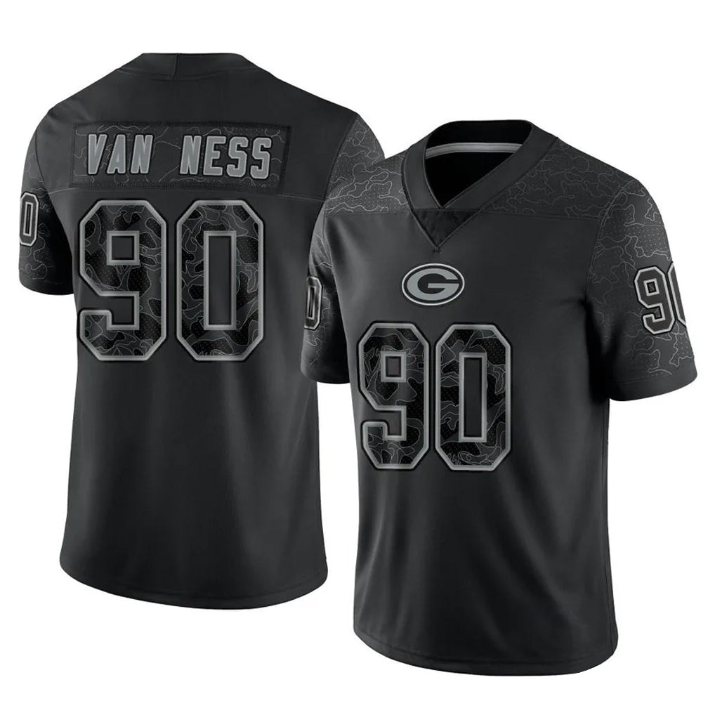 GB.Packers #90 Lukas Van Ness Player Black Reflective Limited Home Game ROCER Stitched Jerseys