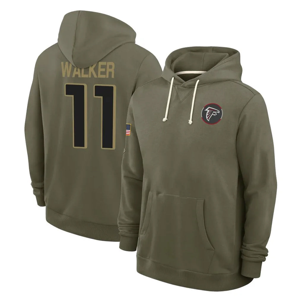 A.Falcons #11 Jalon Walker Player Olive 2025 Salute to Service Hoodies ROCER Stitched Jerseys