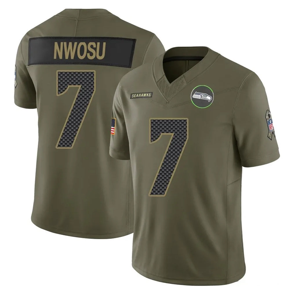 S.Seahawks #7 Uchenna Nwosu Player Olive 2025 Salute To Service Limited Home Game ROCER Stitched Jerseys