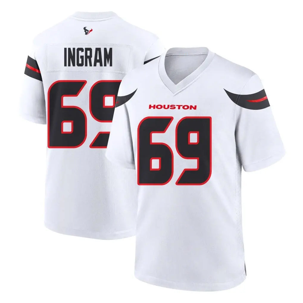 H.Texans #69 Ed Ingram Player White Home Game ROCER Stitched Jerseys