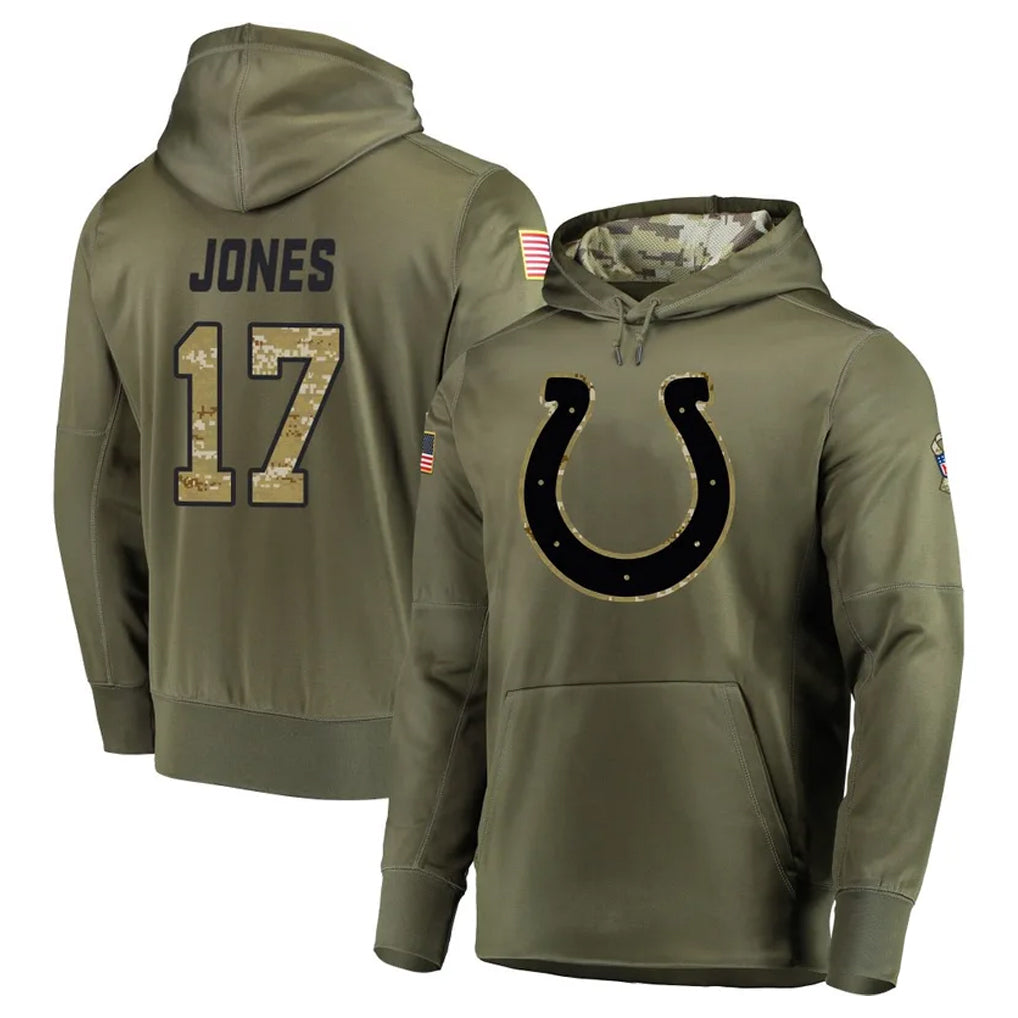 IN.Colts #17 Daniel Jones Player Olive Salute to Service Pullover Hoodies Home Game ROCER Stitched Jerseys