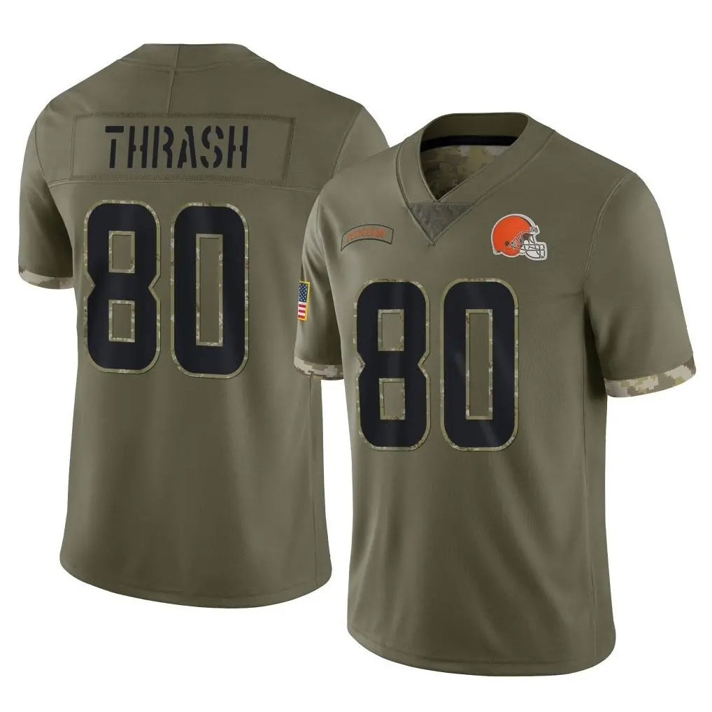 C.Browns #80 Jamari Thrash Player Olive Salute to Service Limited Game ROCER Stitched Jerseys