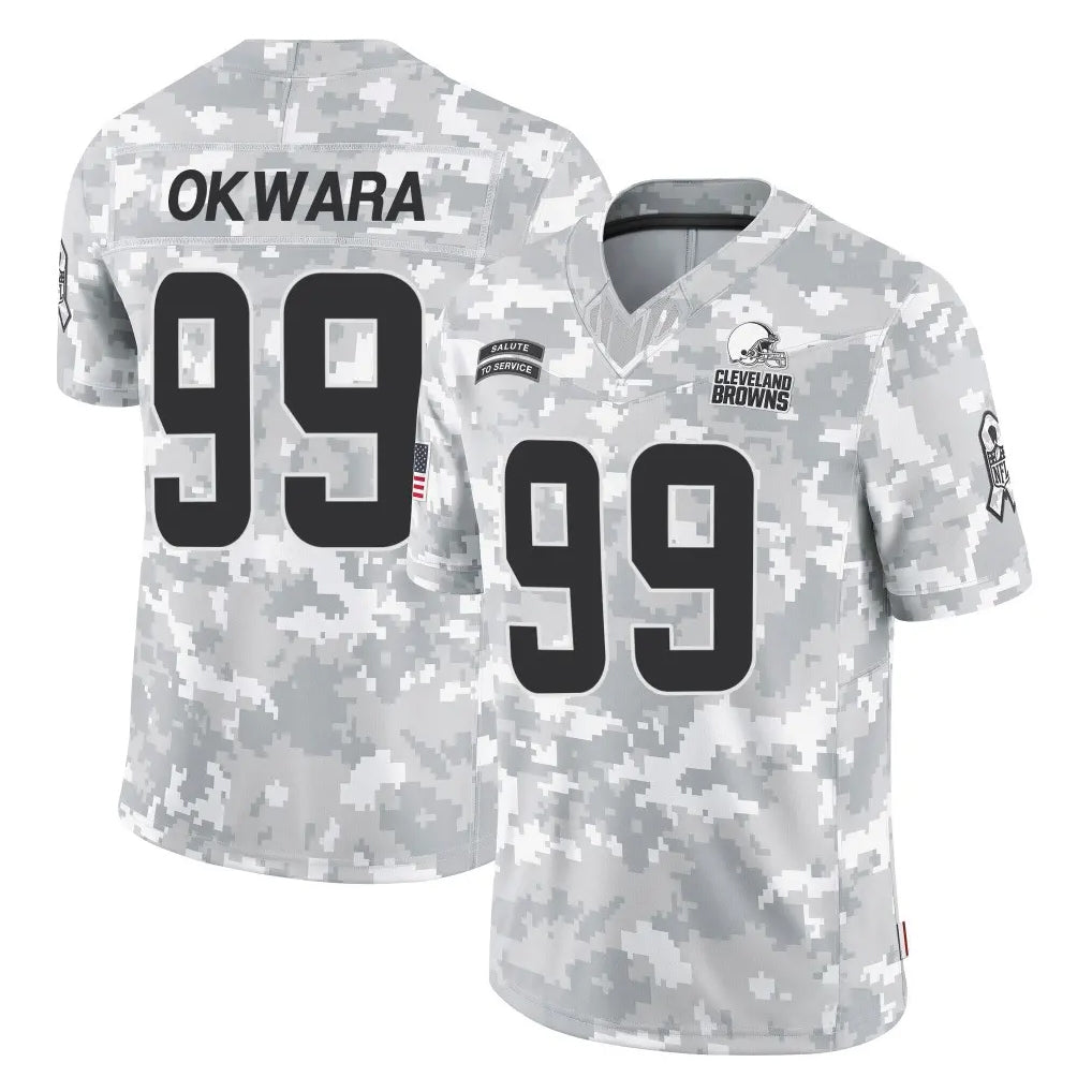 C.Browns #99 Julian Okwara Player Arctic Camo Salute to Service Limited Home Game ROCER Stitched Jerseys
