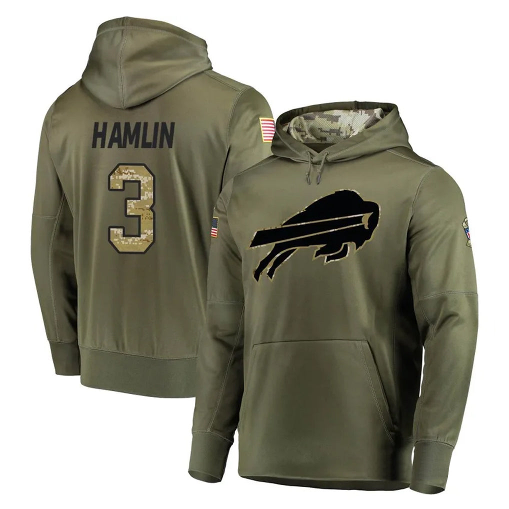 B.Bills #3 Damar Hamlin Player Olive Salute To Service Hoodies Limited ROCER Stitched Jerseys