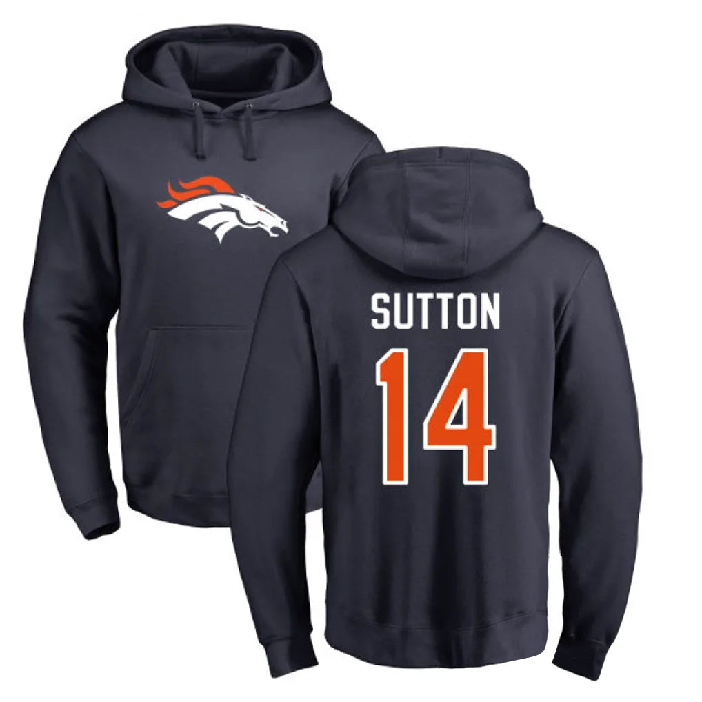 D.Broncos #14 Courtland Sutton Player Navy Pullover Hoodie Limited ROCER Stitched Jerseys